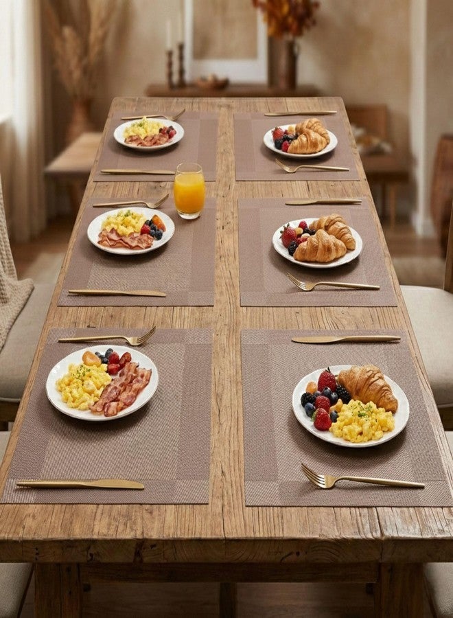 Hian Heat-Resistant PVC Dining Placemats | Premium Woven Vinyl Brown Table Mats |45×30 CM| Stain & Spill Resistant, Easy-Clean, Durable Non-Slip for Kitchen & Dining | Set of 6 - Image 1